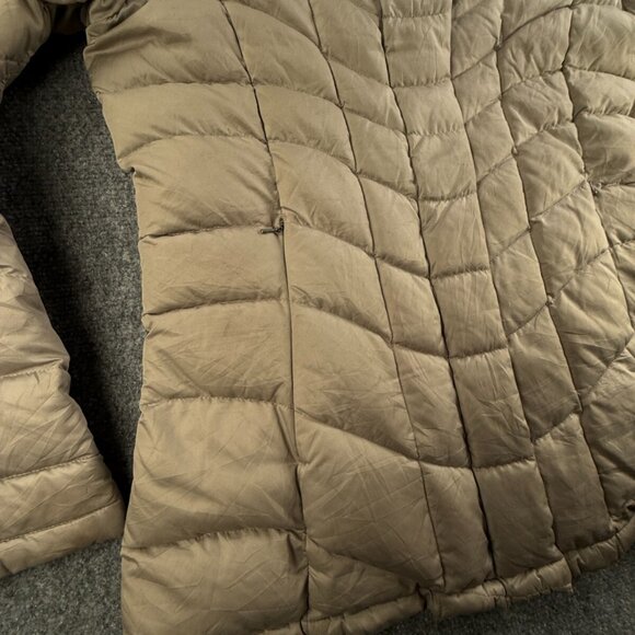 Patagonia Down Fill Puffer Jacket Coat Women Long Beige Hooded Medium Full Zip - Picture 8 of 16